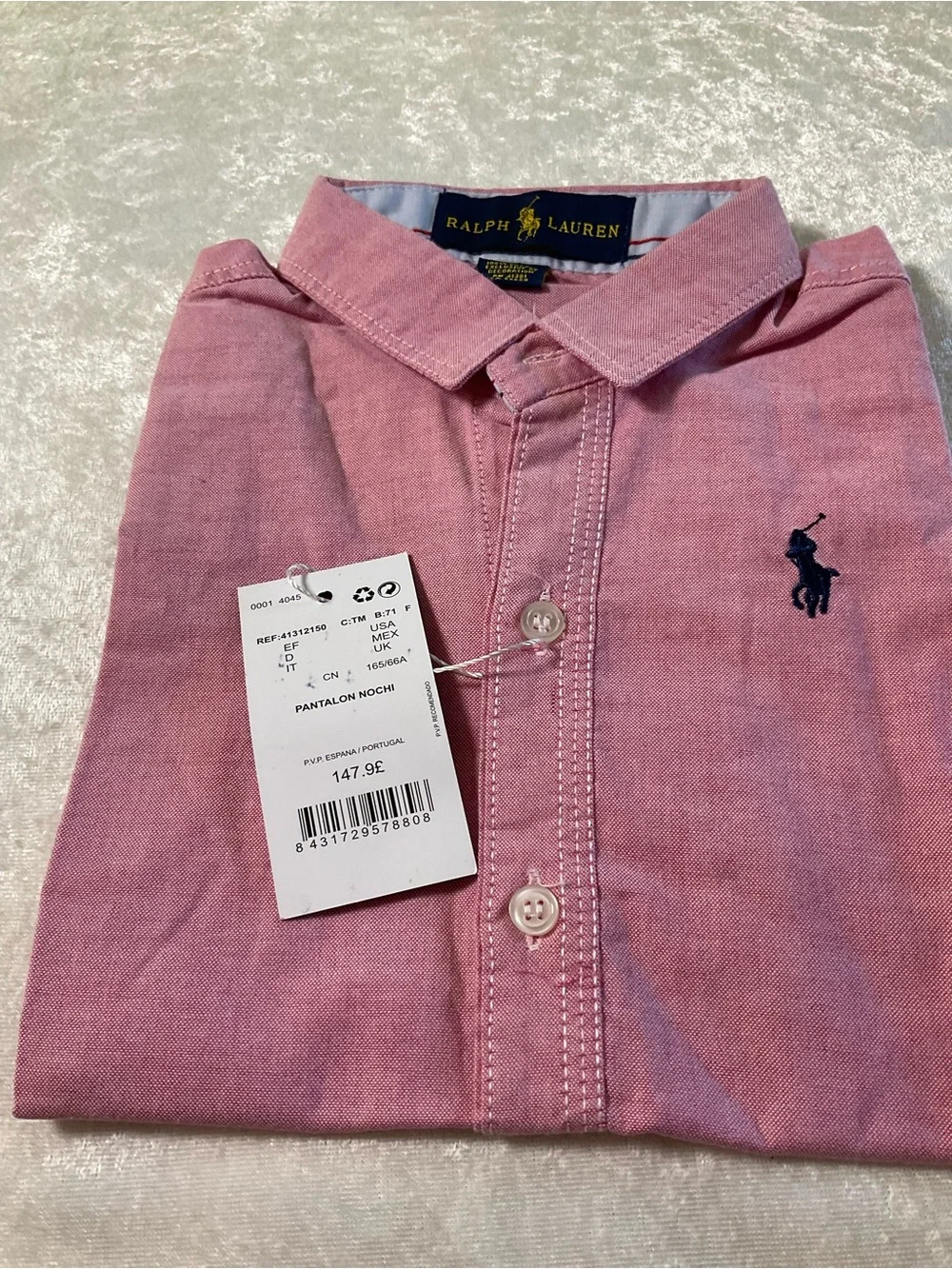 Ralph Lauren Boys' Short Sleeve Button-Down Shirt - Pink with Navy Pony